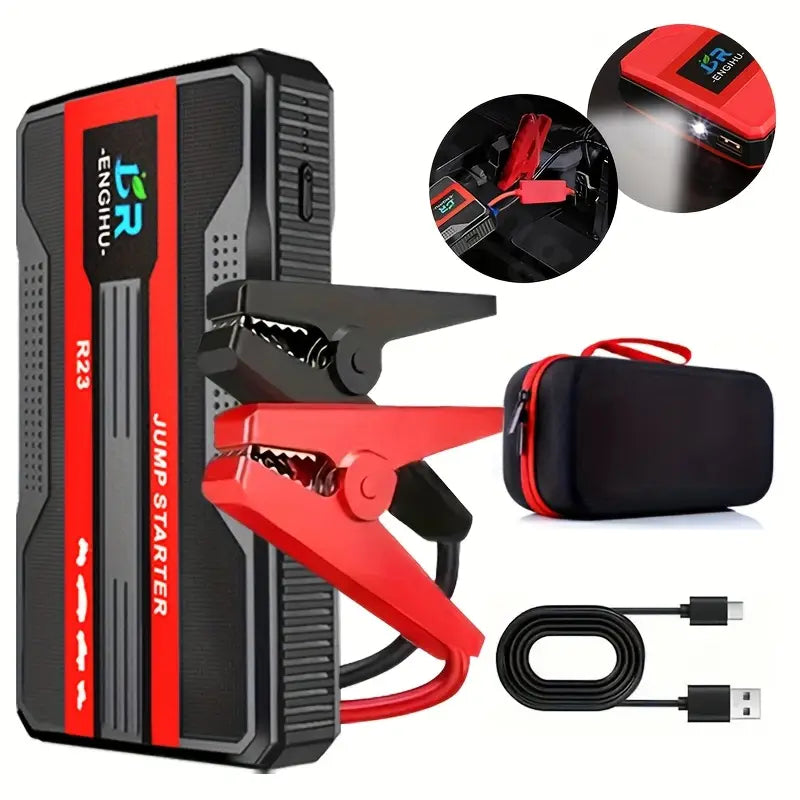 Portable Car Jump Starter with LED Flashlight – 12V Emergency Power Bank for Gasoline & Diesel Vehicles
