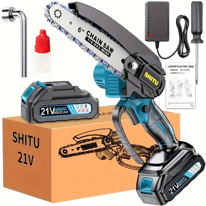 21V Rechargeable Mini Chainsaw with Lithium Battery – Portable Electric Pruning Saw for Wood, Branches & Garden Work