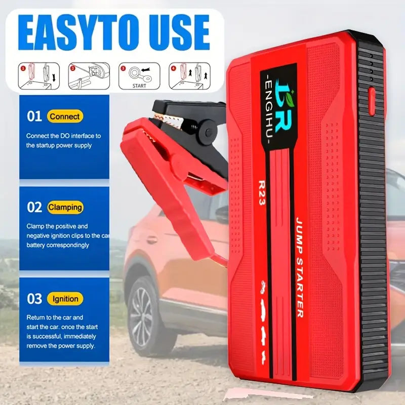 Portable Car Jump Starter with LED Flashlight – 12V Emergency Power Bank for Gasoline & Diesel Vehicles